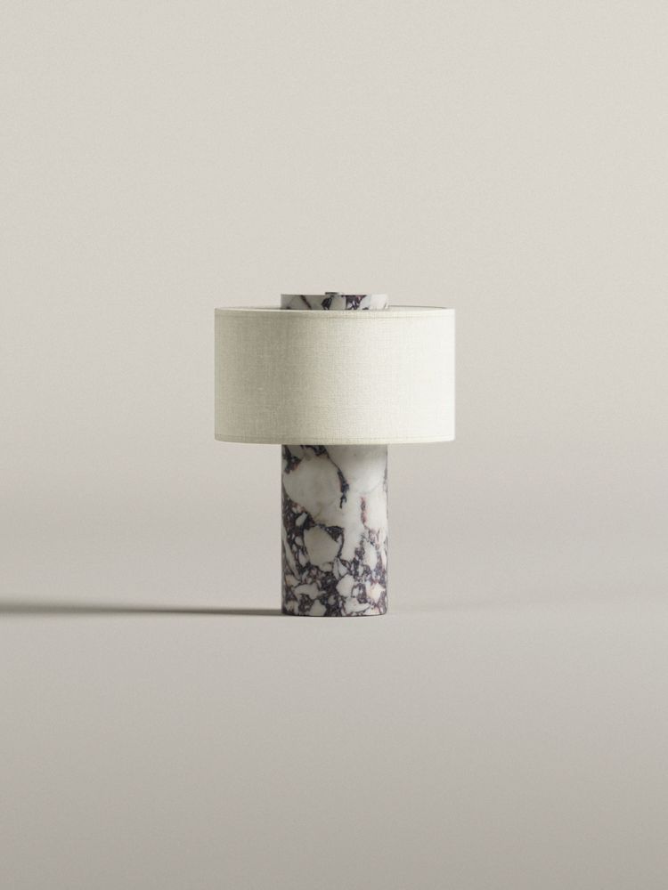 Desk lamps - Auríe Portable Lamp in Linen & Calacatta Viola Marble - BLOSSHOLM