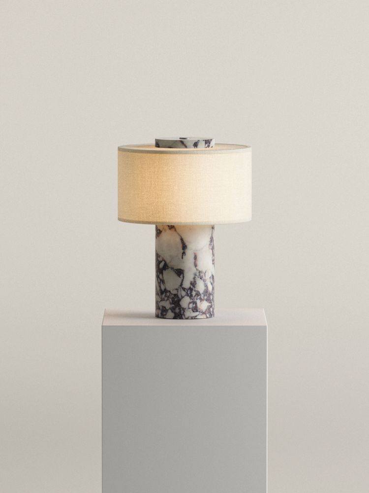 Desk lamps - Auríe Portable Lamp in Linen & Calacatta Viola Marble - BLOSSHOLM