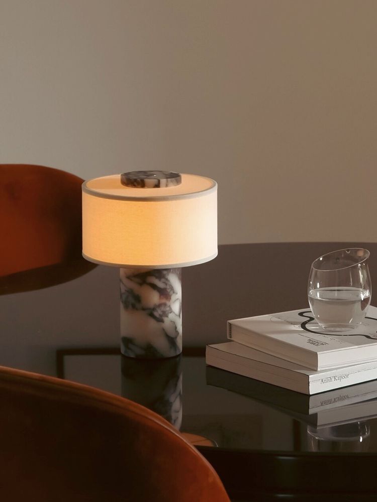 Desk lamps - Auríe Portable Lamp in Linen & Calacatta Viola Marble - BLOSSHOLM