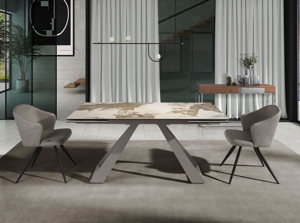 Dining Tables - Rectangular porcelain marble and steel extending dining table - ANGEL CERDÁ