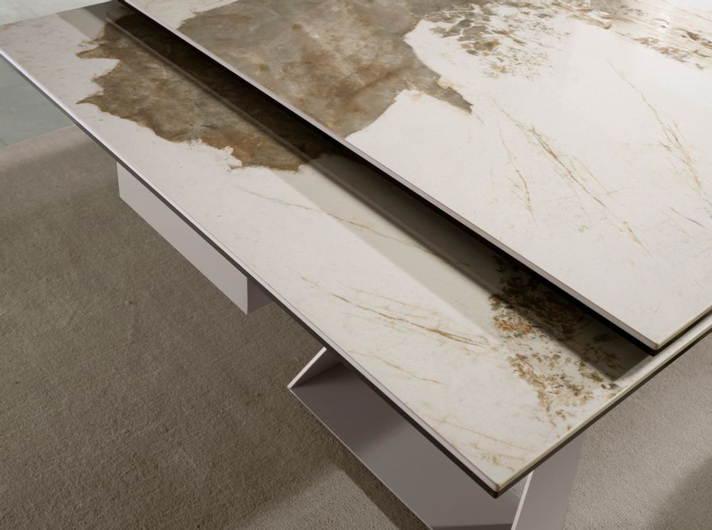 Dining Tables - Rectangular porcelain marble and steel extending dining table - ANGEL CERDÁ