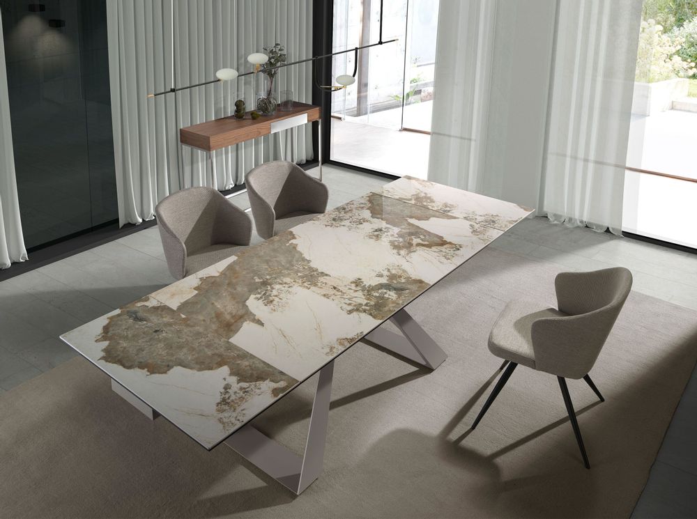 Dining Tables - Rectangular porcelain marble and steel extending dining table - ANGEL CERDÁ