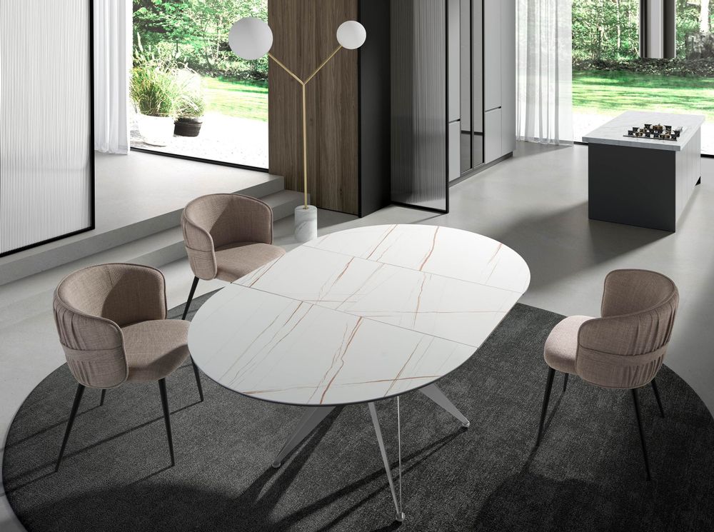 Dining Tables - Round extendable dining table in porcelain marble and grey steel - ANGEL CERDÁ