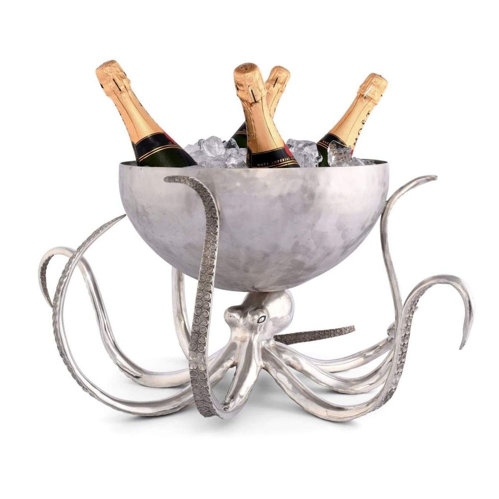 Plats et saladiers - Octopus Pewter Steel Ice Tub Punchbowl - VAGABOND HOUSE