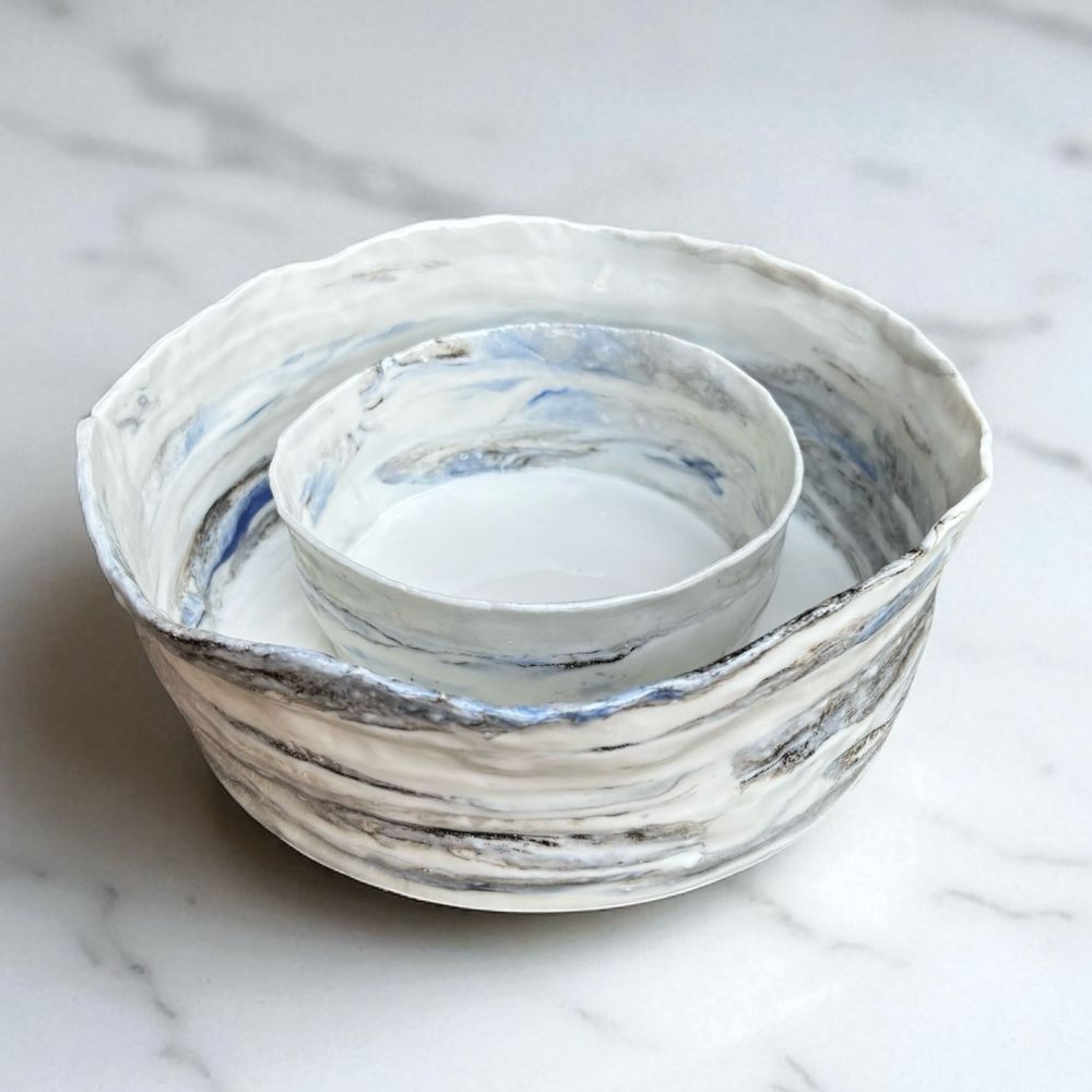 Assiettes au quotidien - Vaisselle en porcelaine B&W - Neriage de porcelaine et grès - CECILE GASC PORCELAINE