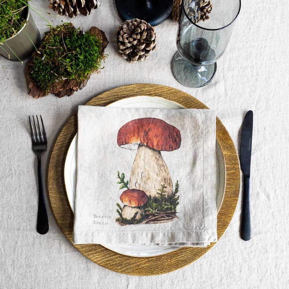 Table linen - 100% Linen Napkins ǀ FOREST MUSHROOM - LINOROOM 100% LINEN TEXTILES