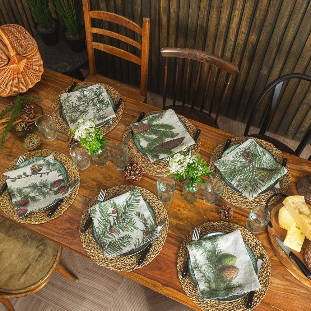 Assiettes de réception - CONIFEURS │ Serviettes en lin 100% - LINOROOM 100% LINEN TEXTILES