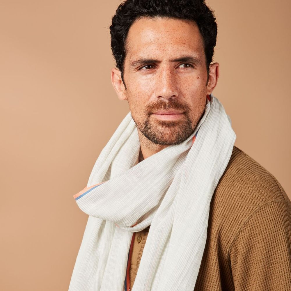 Foulards et écharpes - Chèche homme rayé bleu ciel blanc SIDI KAOUKI - AV08 PARIS