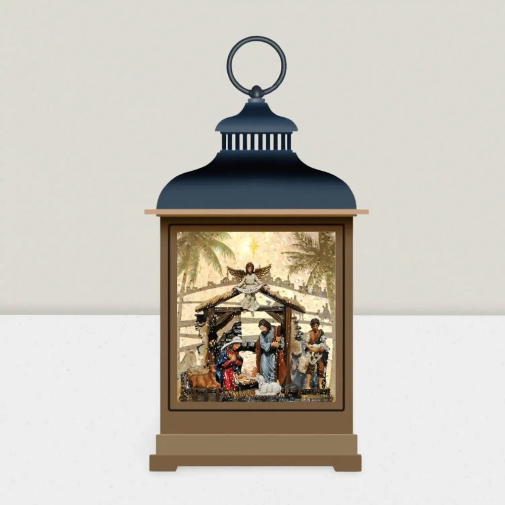 Crèches et santons - Lanterne LED avec Crèche – Paillettes et Lumière Chaleureuse - BLUE STAR B.V.