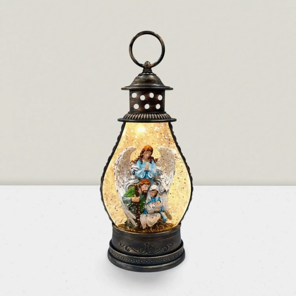 Nativity scenes and santons - LED Nativity Lantern – Angel with Holy Family & Glitter Glow - BLUE STAR B.V.