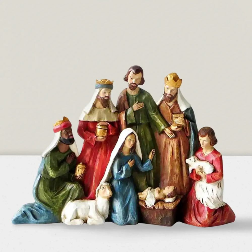 Crèches et santons - Crèche Compacte – Figurine Peinte à la Main en Une Seule Pièce - BLUE STAR B.V.