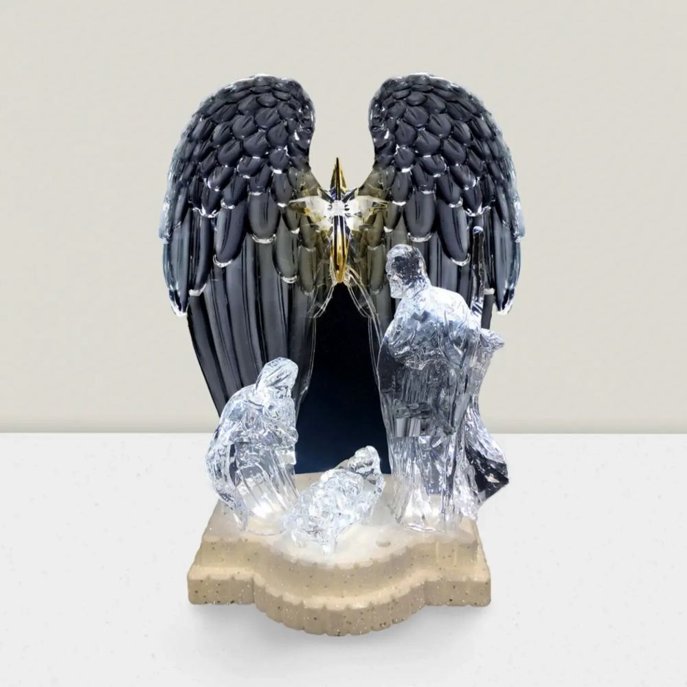 Crèches et santons - Crèche LED Style Cristal avec Ailes d’Ange – Lumière et Musique - BLUE STAR B.V.