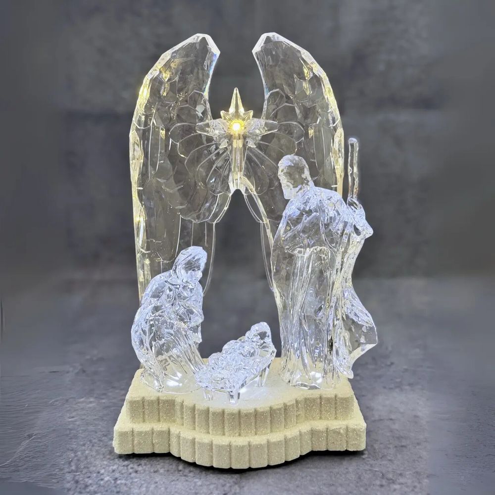 Crèches et santons - Crèche LED Style Cristal avec Ailes d’Ange – Lumière et Musique - BLUE STAR B.V.