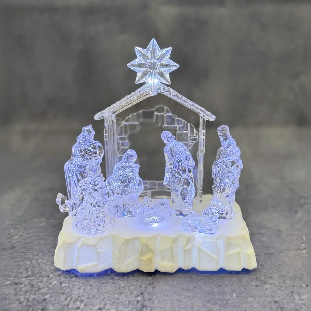 Nativity scenes and santons - Crystal-Style LED Nativity Scene – Lighted with Music & Star Detail - BLUE STAR B.V.