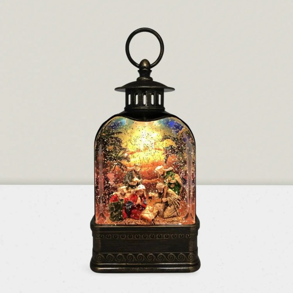 Crèches et santons - Lanterne LED avec Crèche – Scène Pailletée et Lumière Chaleureuse - BLUE STAR B.V.