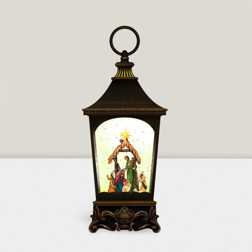 Crèches et santons - Lanterne Crèche LED Classique avec Paillettes, Lumière Chaleureuse, Minuterie et DC - BLUE STAR B.V.