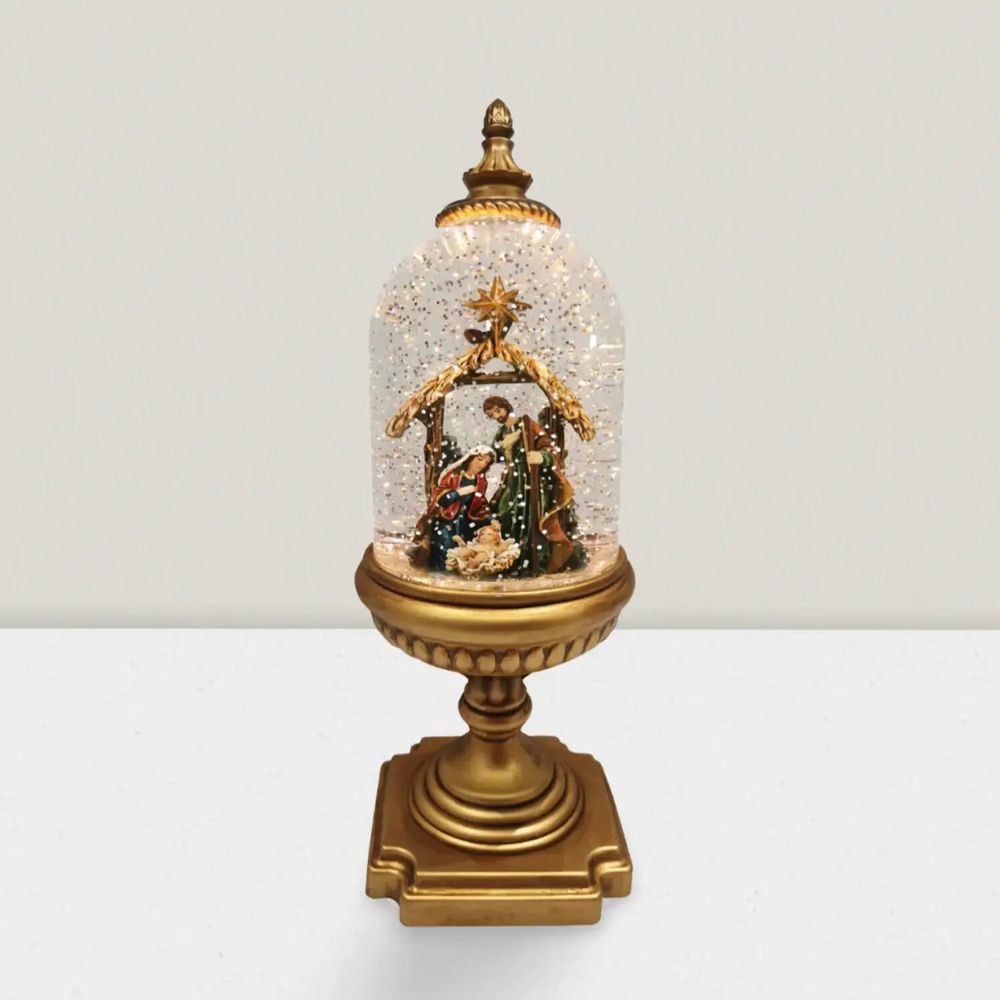Crèches et santons - Cloche Crèche LED sur Socle avec Paillettes, Lumière Chaleureuse, Minuterie et DC - BLUE STAR B.V.
