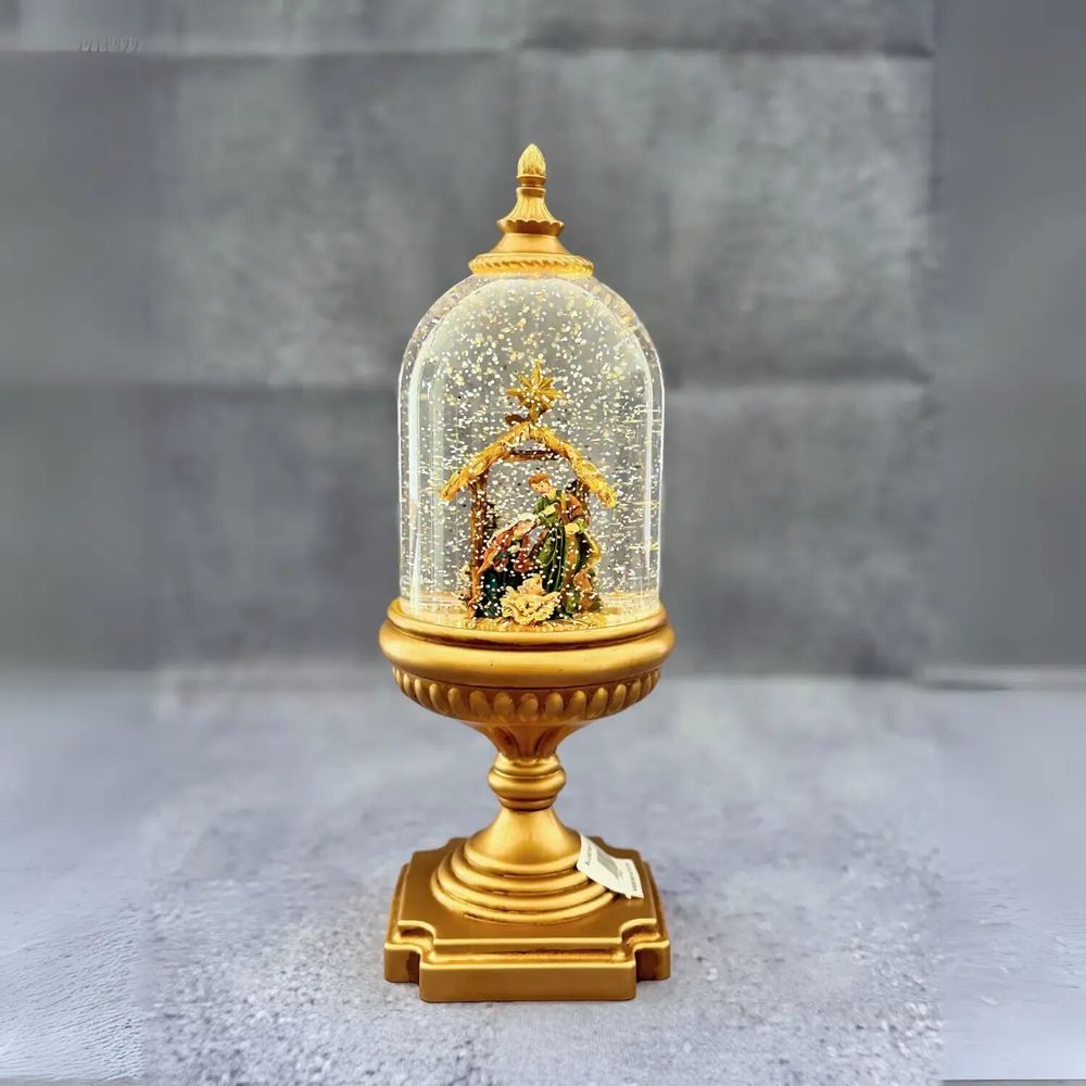 Crèches et santons - Cloche Crèche LED sur Socle avec Paillettes, Lumière Chaleureuse, Minuterie et DC - BLUE STAR B.V.