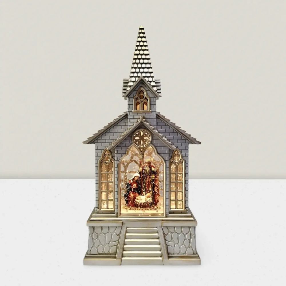 Crèches et santons - Lanterne Église LED avec Vitraux, Lumière Chaleureuse, Minuterie et DC - BLUE STAR B.V.