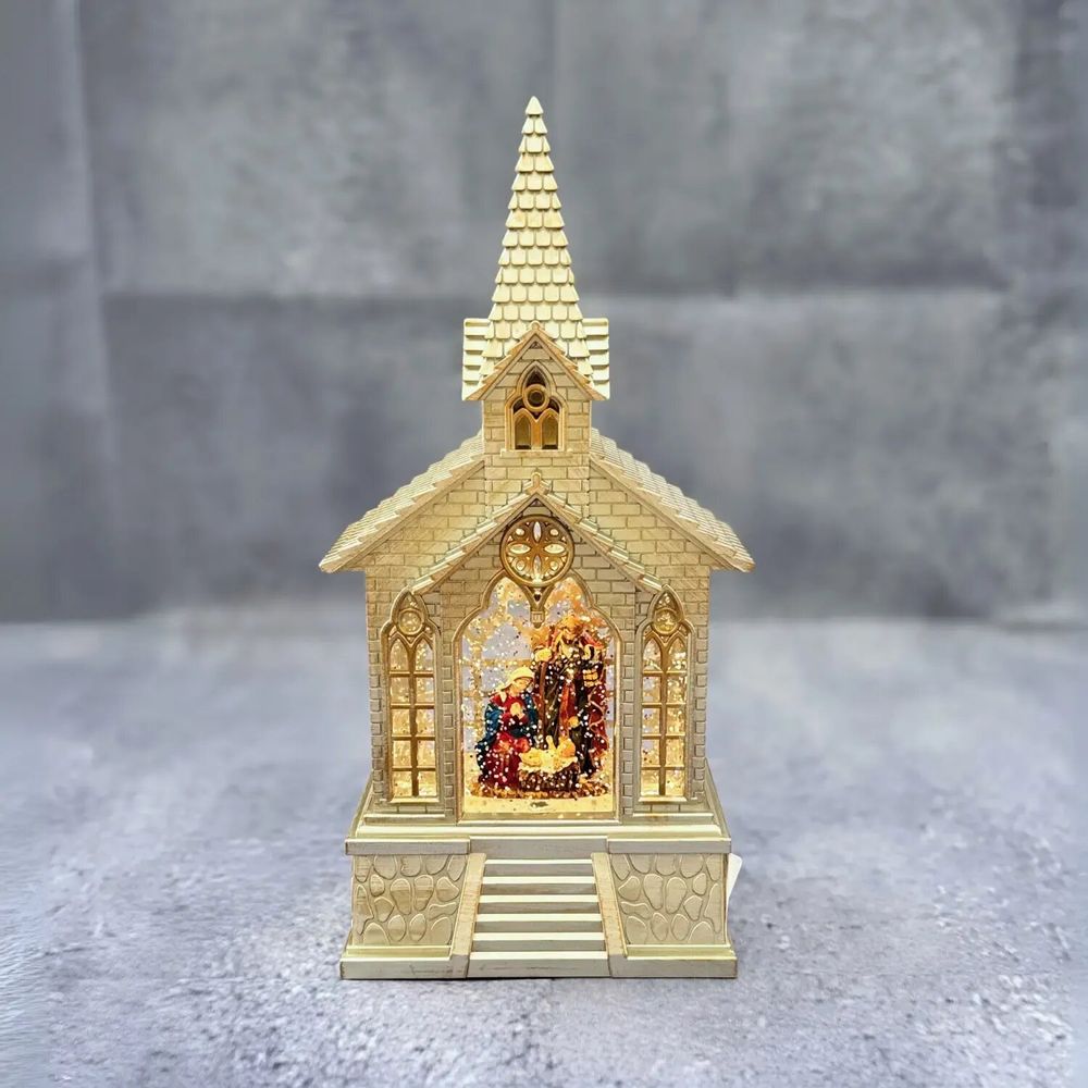 Crèches et santons - Lanterne Église LED avec Vitraux, Lumière Chaleureuse, Minuterie et DC - BLUE STAR B.V.