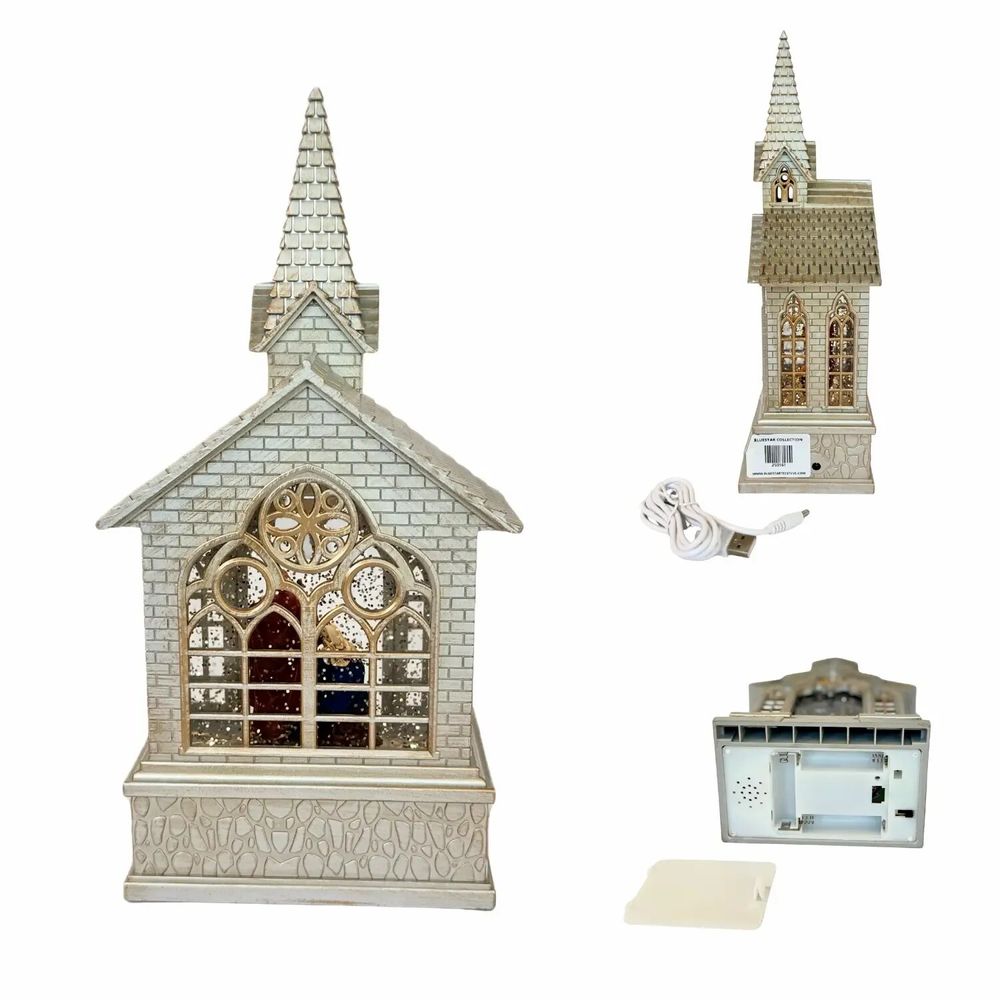 Crèches et santons - Lanterne Église LED avec Vitraux, Lumière Chaleureuse, Minuterie et DC - BLUE STAR B.V.