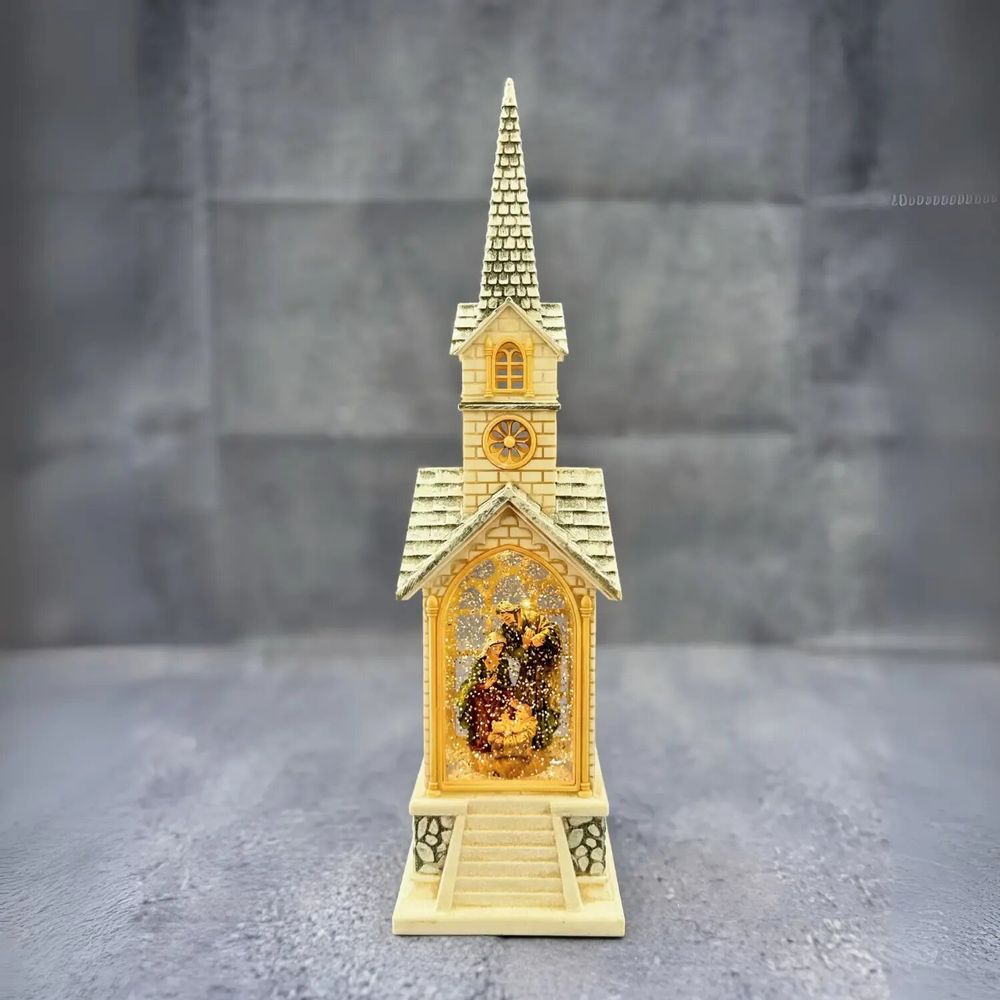 Crèches et santons - Église Crèche LED Haute avec Musique, Lumière Chaleureuse, Paillettes et DC - BLUE STAR B.V.