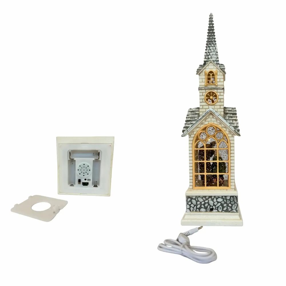 Crèches et santons - Église Crèche LED Haute avec Musique, Lumière Chaleureuse, Paillettes et DC - BLUE STAR B.V.
