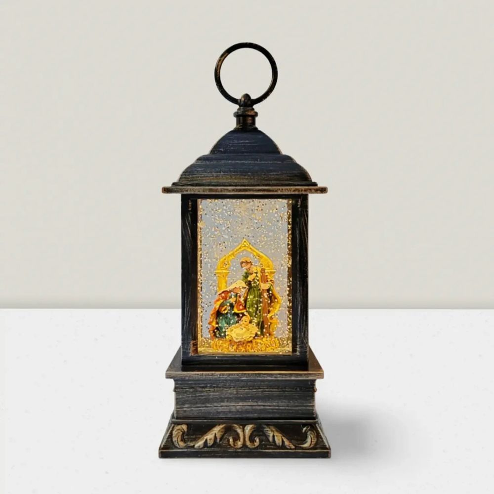 Crèches et santons - Lanterne Crèche LED Compacte avec Musique, Lumière Chaleureuse, Paillettes et DC - BLUE STAR B.V.