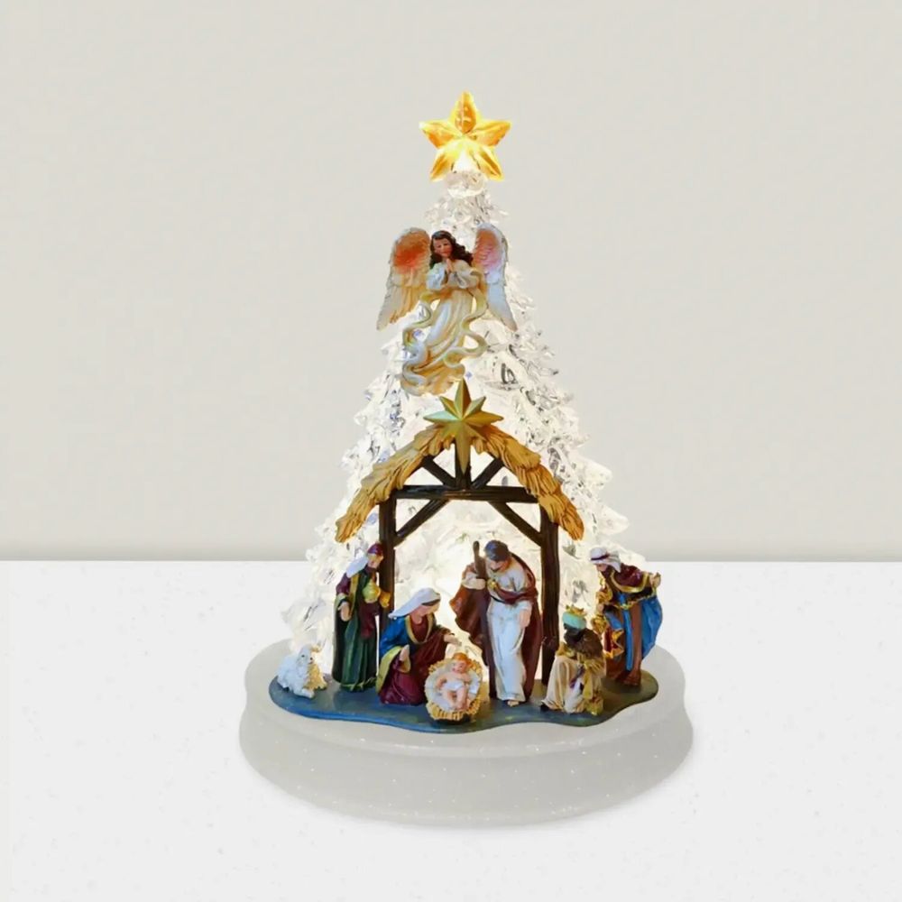 Nativity scenes and santons - LED Nativity Scene with Tree & Angel – Lighted with Music - BLUE STAR B.V.