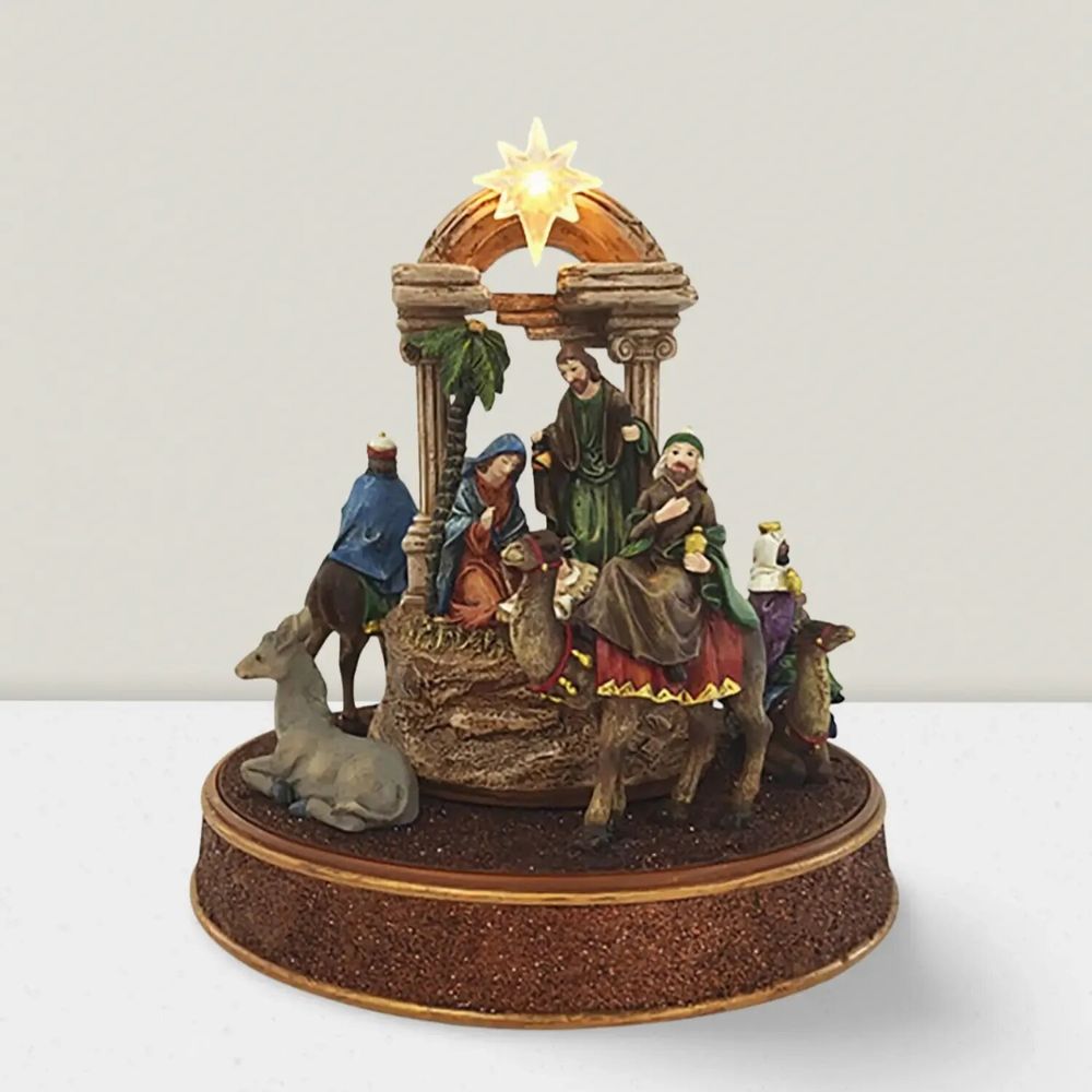 Crèches et santons - Crèche LED – Rois Mages avec Lumière, Rotation & Musique - BLUE STAR B.V.