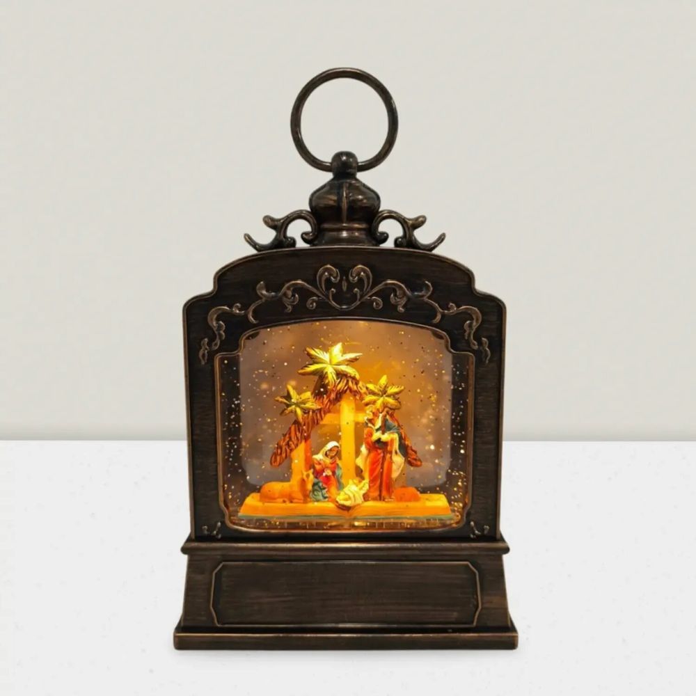 Autres décorations de Noël - Lanterne Crèche LED Ornementale avec Canopée Étoilée, Lumière Chaleureuse, Minuterie et DC - BLUE STAR B.V.