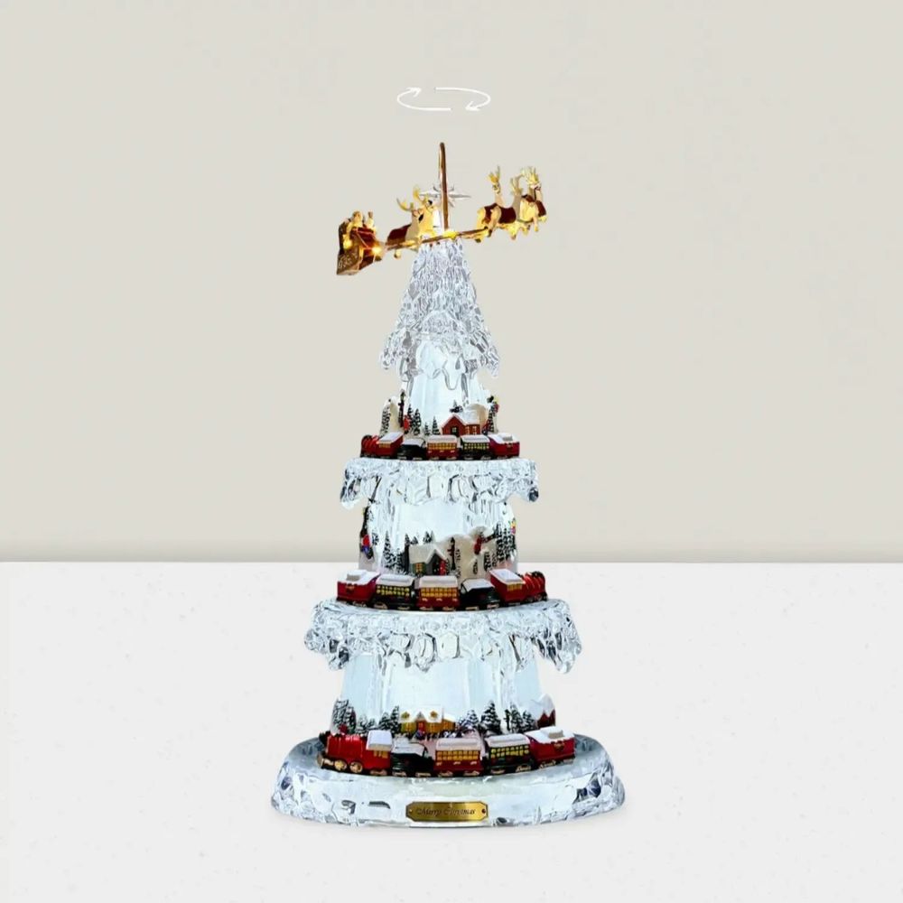 Autres décorations de Noël - Scène de Sapin de Noël Rotatif LED avec Musique – Effet Cristal, Minuterie et 8 Chansons - BLUE STAR B.V.