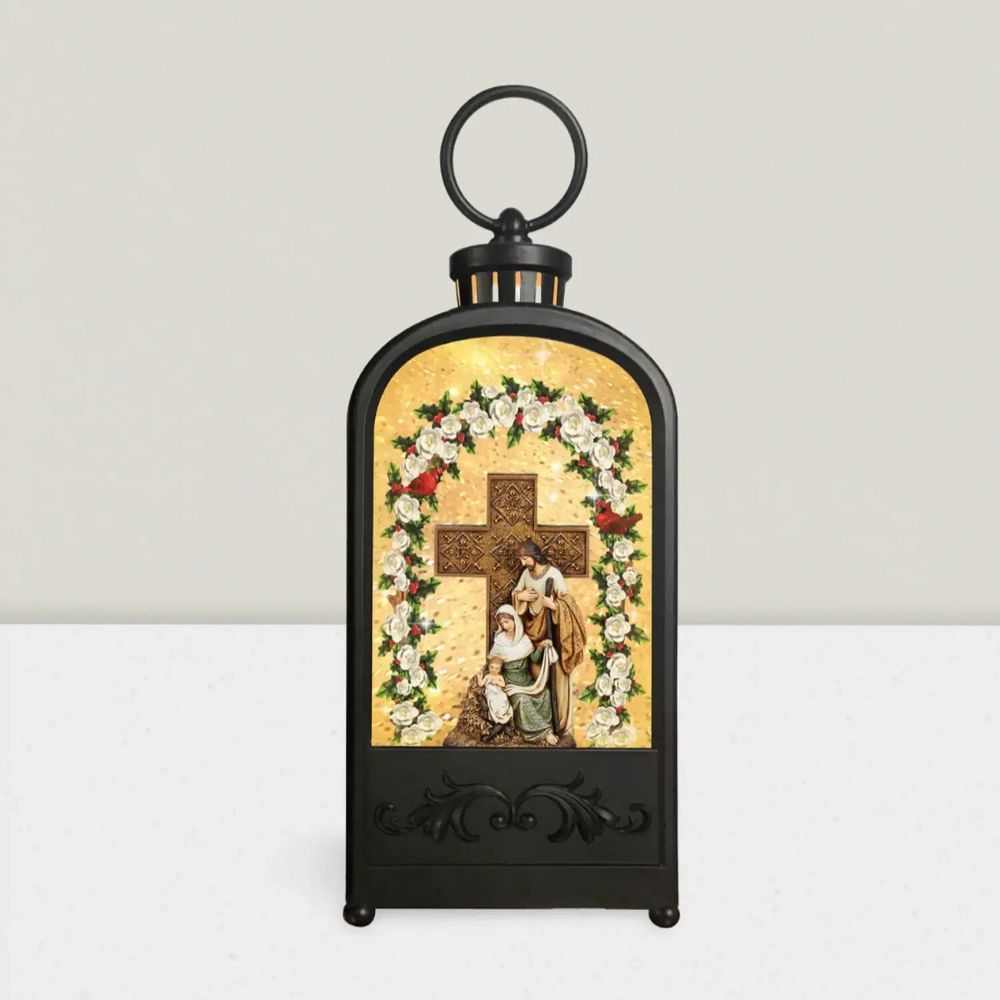 Crèches et santons - Lanterne de la Sainte Famille avec Croix et Arche Florale – Scène de Nativité Illuminée - BLUE STAR B.V.