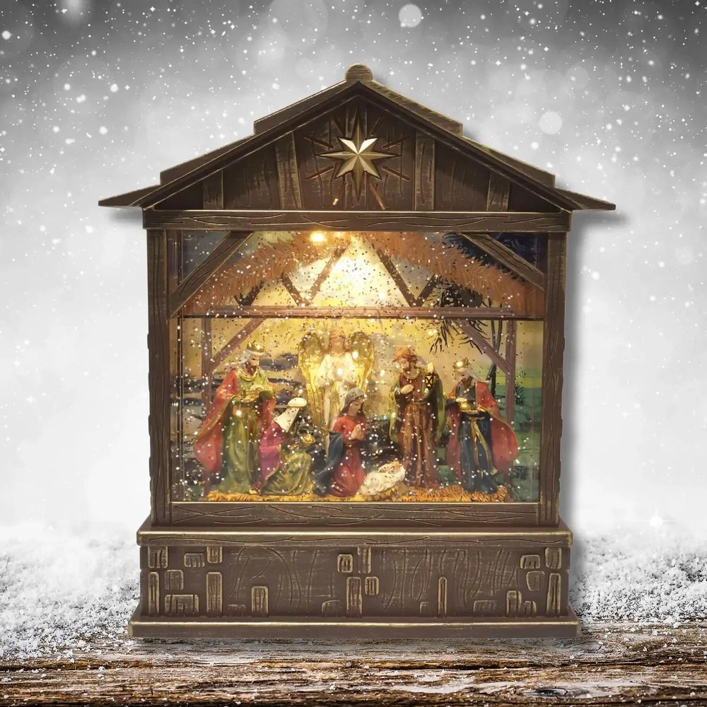 Nativity scenes and santons - Nativity Scene Lantern with Warm LED, Glitter Effect & Timer Function - BLUE STAR B.V.