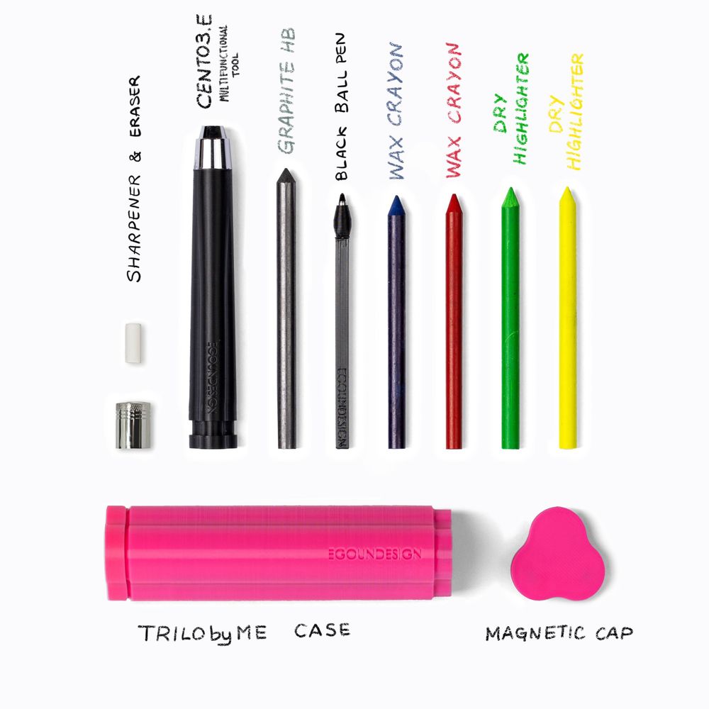 Stationery - Portable all-in-one case TRILObyME with refills (Blue, Pink, White) - EGOUNDESIGN
