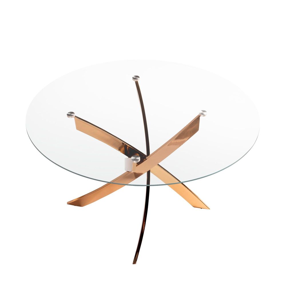 Tables Salle à Manger - Table de salle à manger ronde en verre trempé et acier rose - ANGEL CERDÁ