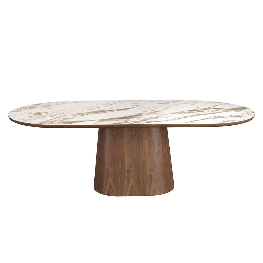 Dining Tables - Porcelain marble and walnut half round oval dining table - ANGEL CERDÁ