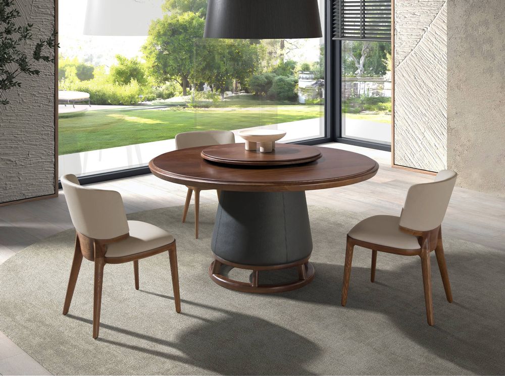 Dining Tables - Round dining table dark walnut and wood - ANGEL CERDÁ