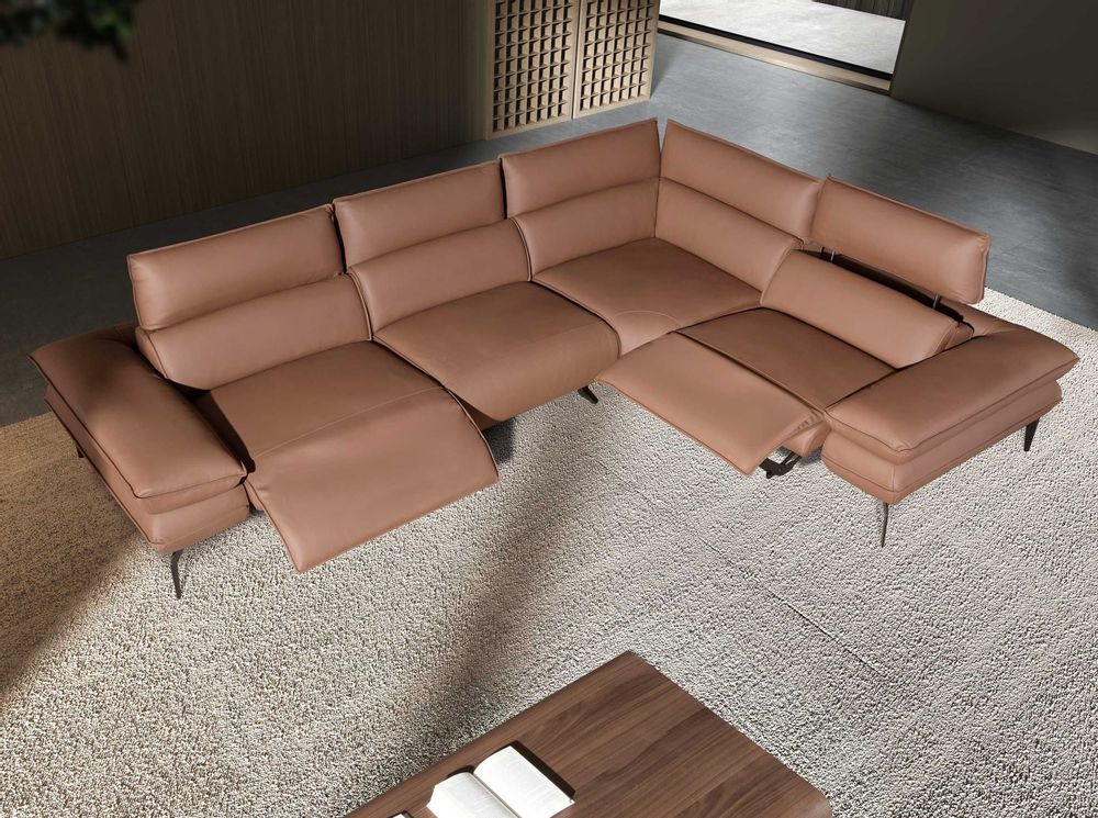 Canapés - Canapé d'angle relax modulable en cuir marron - ANGEL CERDÁ