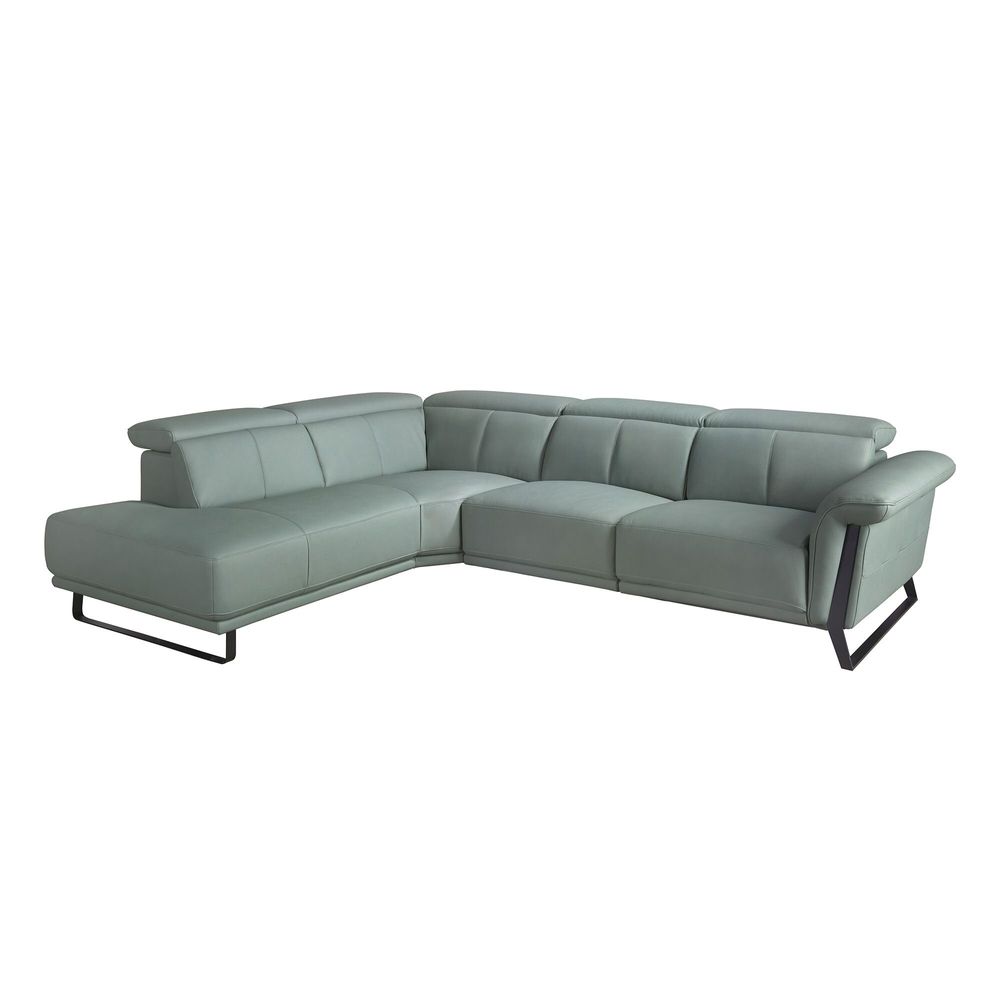 Sofas - Left chaise longue relax sofa in turquoise green leather - ANGEL CERDÁ