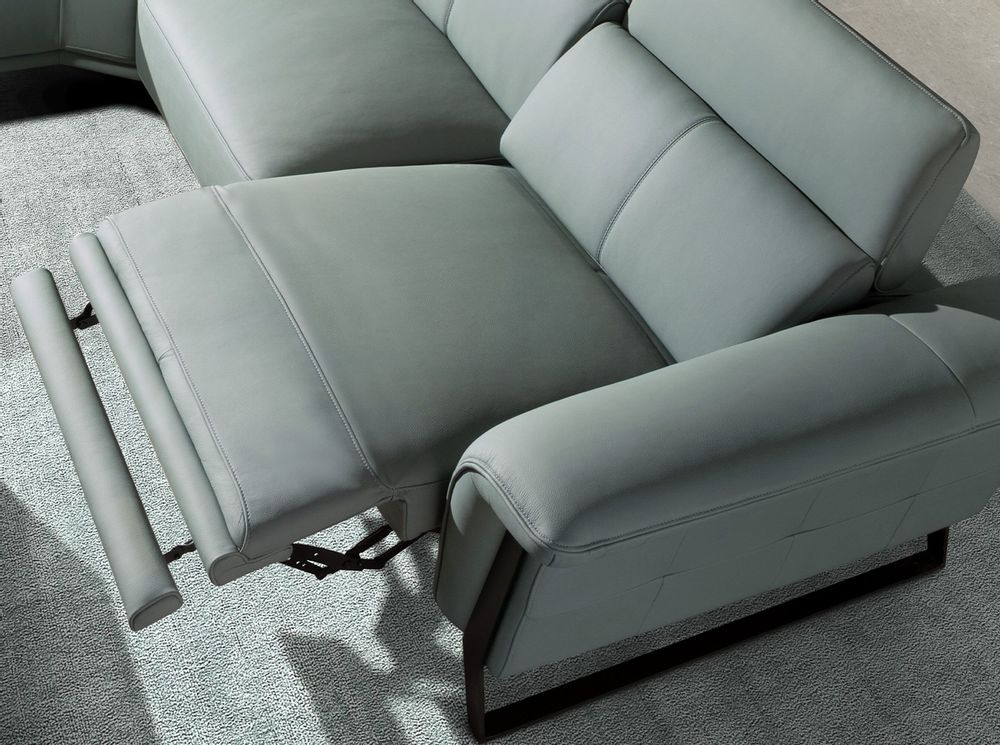 Sofas - Left chaise longue relax sofa in turquoise green leather - ANGEL CERDÁ