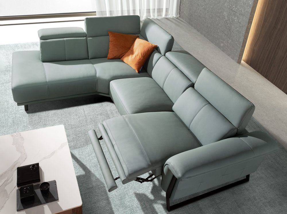 Sofas - Left chaise longue relax sofa in turquoise green leather - ANGEL CERDÁ