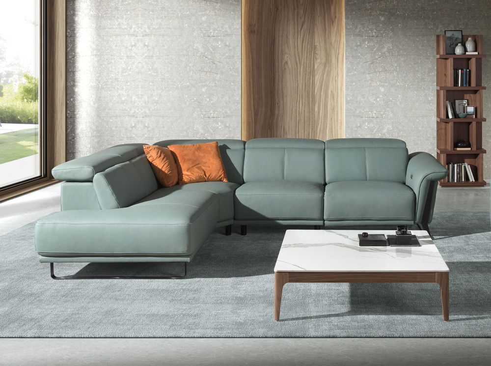 Sofas - Left chaise longue relax sofa in turquoise green leather - ANGEL CERDÁ
