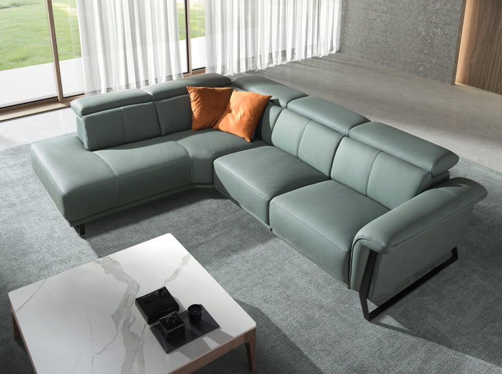Sofas - Left chaise longue relax sofa in turquoise green leather - ANGEL CERDÁ