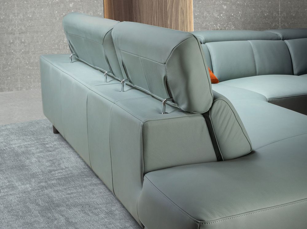 Sofas - Left chaise longue relax sofa in turquoise green leather - ANGEL CERDÁ