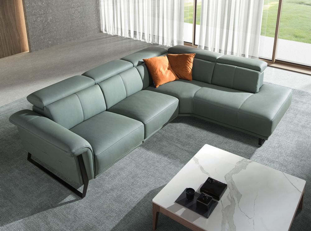 Canapés - Canapé d'angle relax droite en cuir vert turquoise - ANGEL CERDÁ
