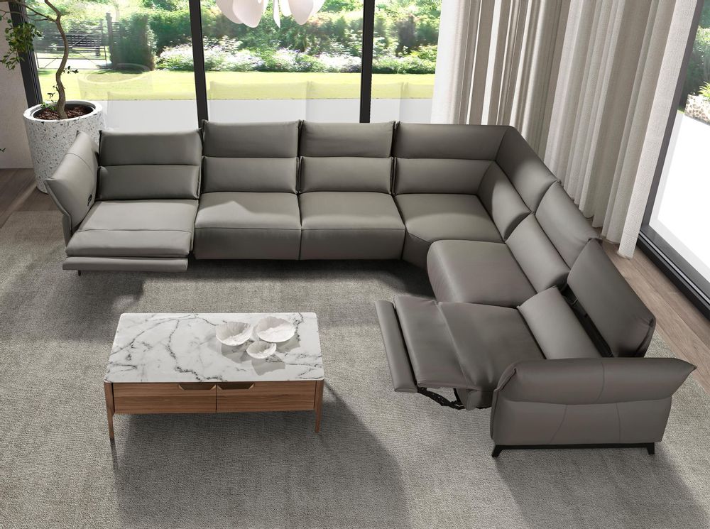 Sofas - Dark grey leather modular relax corner sofa - ANGEL CERDÁ