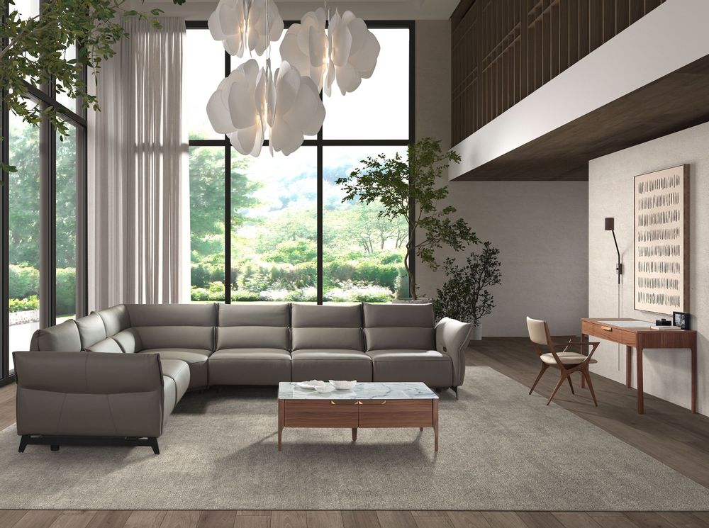 Sofas - Dark grey leather modular relax corner sofa - ANGEL CERDÁ