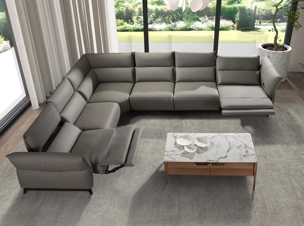 Sofas - Dark grey leather modular relax corner sofa - ANGEL CERDÁ