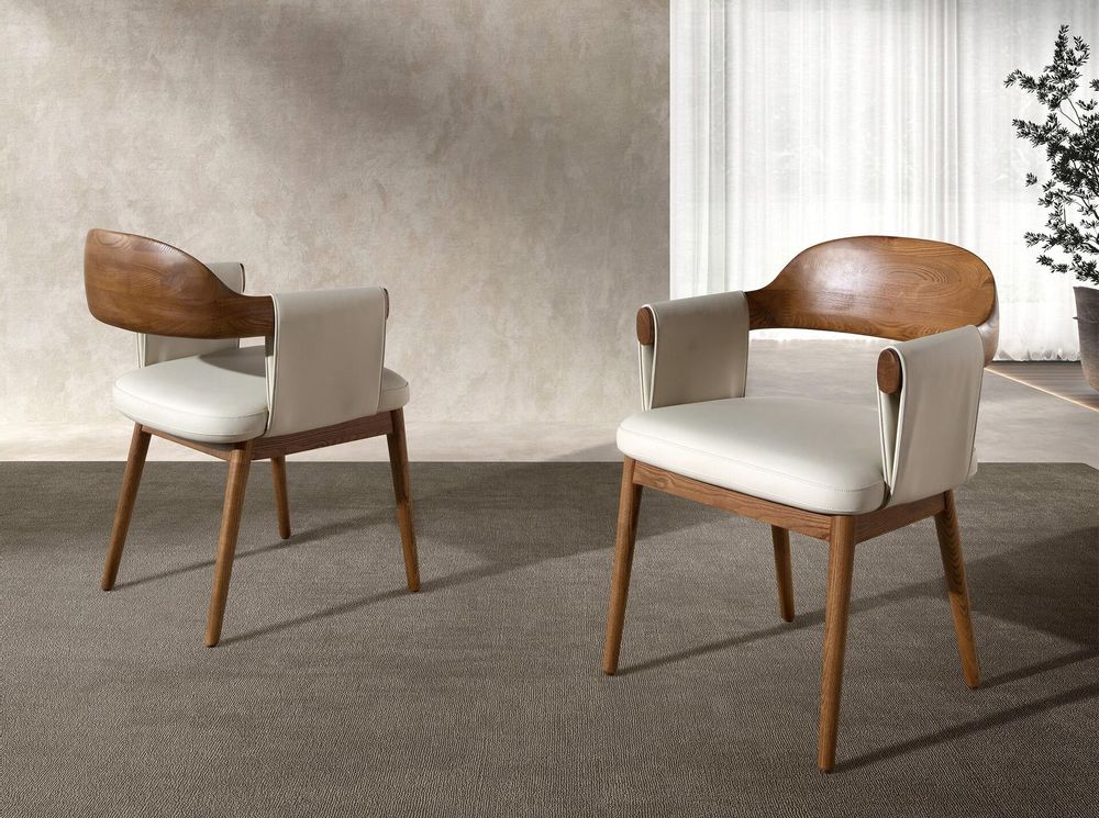 Chairs - Walnut and cream leatherette chair - ANGEL CERDÁ